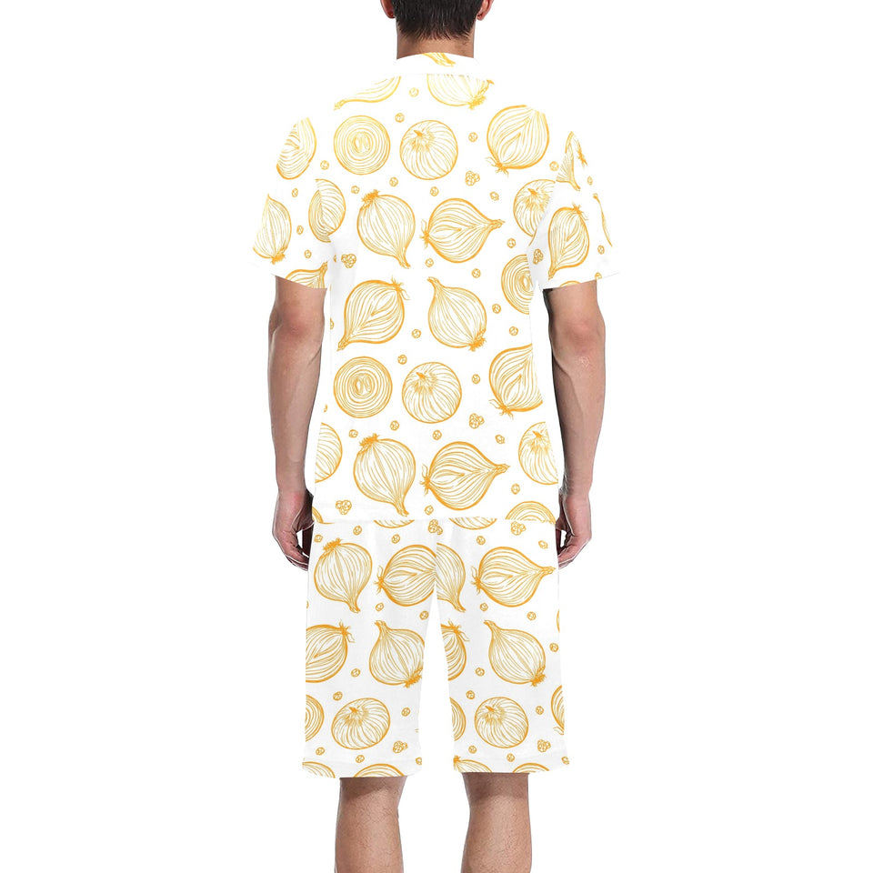 hand drawn onion pattern Men's V-Neck Short Pajama Set