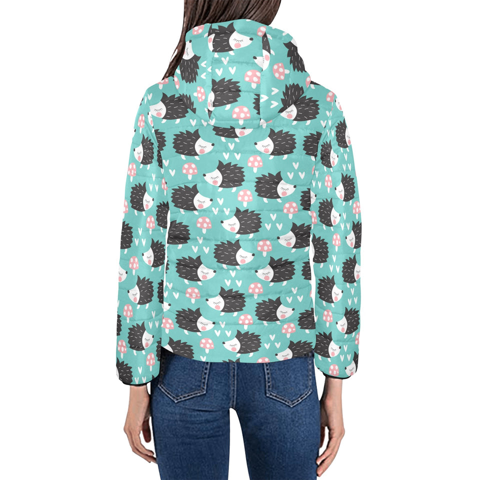 Hedgehog Pattern Print Design 03 Women's Padded Hooded Jacket