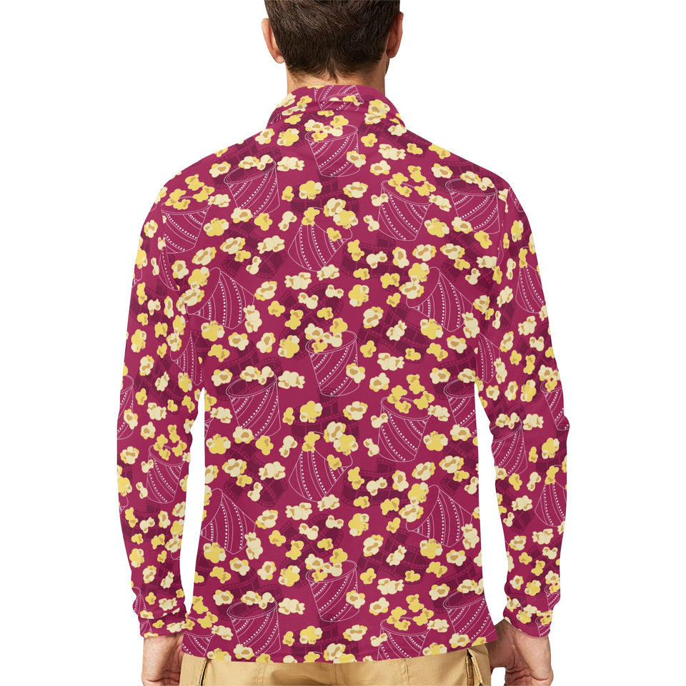 Popcorn Pattern Print Design 02 Men's Long Sleeve Polo Shirt