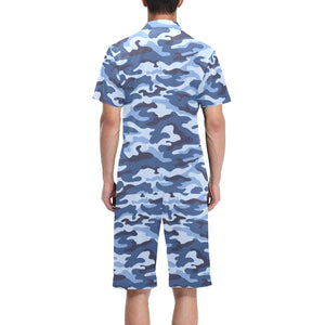 Blue camouflage pattern Men's V-Neck Short Pajama Set