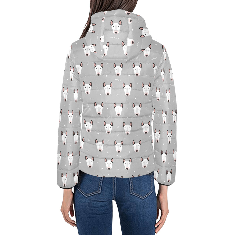 Bull Terrier Pattern Print Design 05 Women's Padded Hooded Jacket