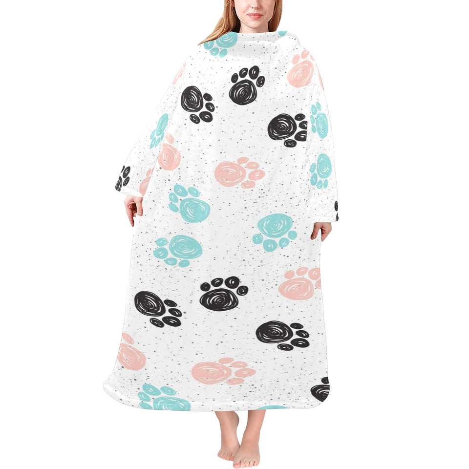 Dog Paws Pattern Print Design 04 Blanket Robe with Sleeves