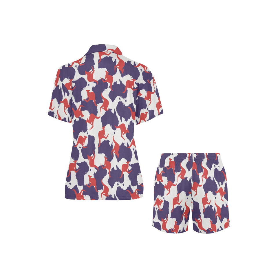 Kangaroo Australian pattern Women's V-Neck Short Pajama Set