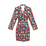 Tea pots Pattern Print Design 01 Women's Long Sleeve Belted Night Robe