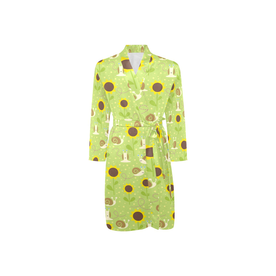 Snail Pattern Print Design 01 Men's Long Sleeve Belted Night Robe