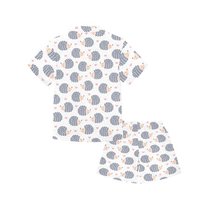 Hedgehog Pattern Print Design 04 Kids' Boys' Girls' V-Neck Short Pajama Set