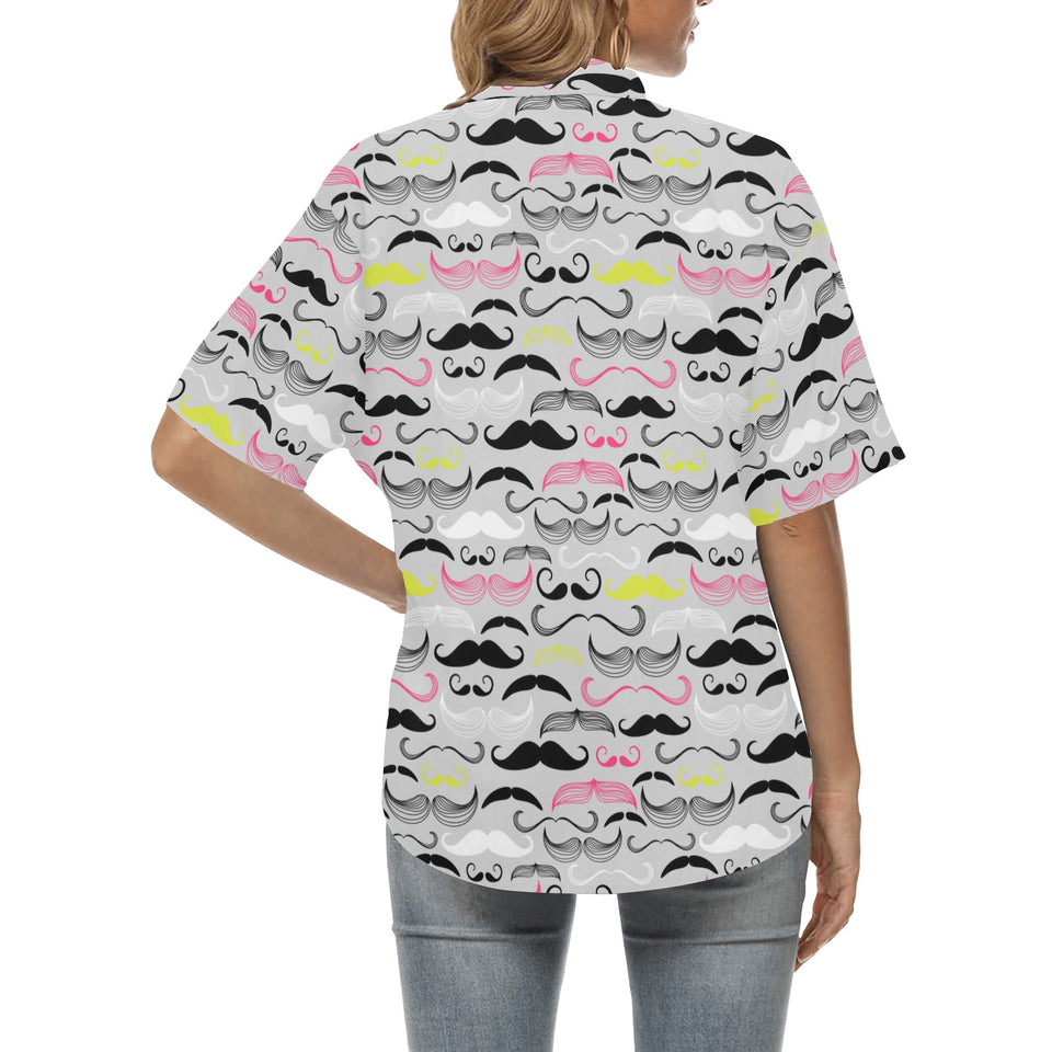 Mustache Beard Pattern Print Design 02 Women's All Over Print Hawaiian Shirt