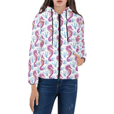 Purple seahorse blue coral pattern Women's Padded Hooded Jacket