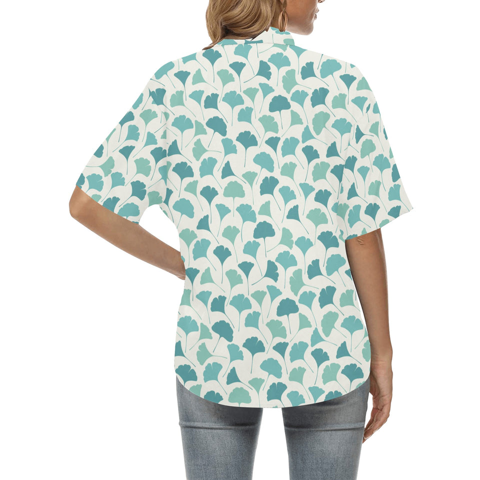 Green ginkgo leaves pattern Women's All Over Print Hawaiian Shirt