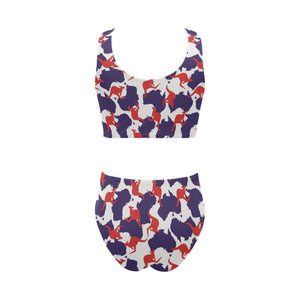 Kangaroo Australian pattern Chest Bowknot High Waisted Bikini Swimsuit