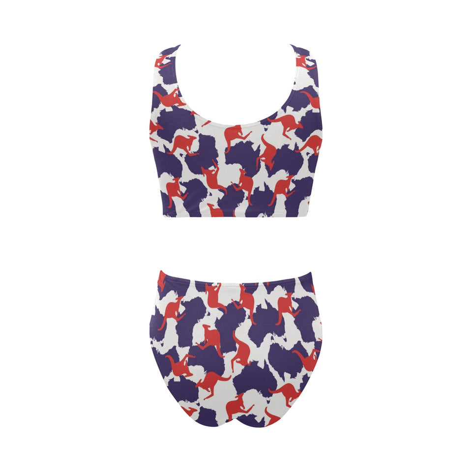 Kangaroo Australian pattern Chest Bowknot High Waisted Bikini Swimsuit