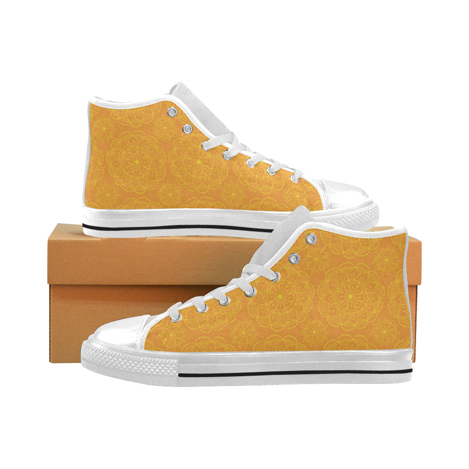 Orange traditional indian element pattern Men's High Top Canvas Shoes White