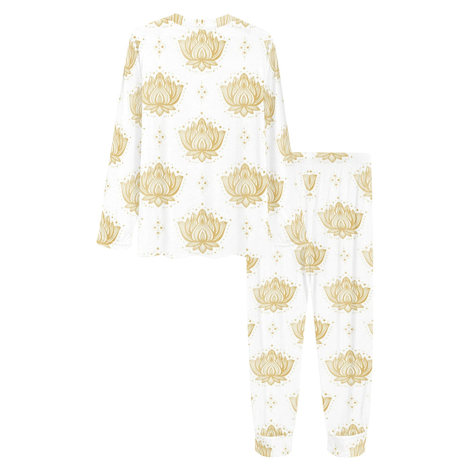Gold Ornamental lotue waterlily symbol pattern Women's All Over Print Pajama Set