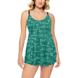 Math Pattern Print Design 01 Chest Sexy Pleated Two Piece Swim Dress