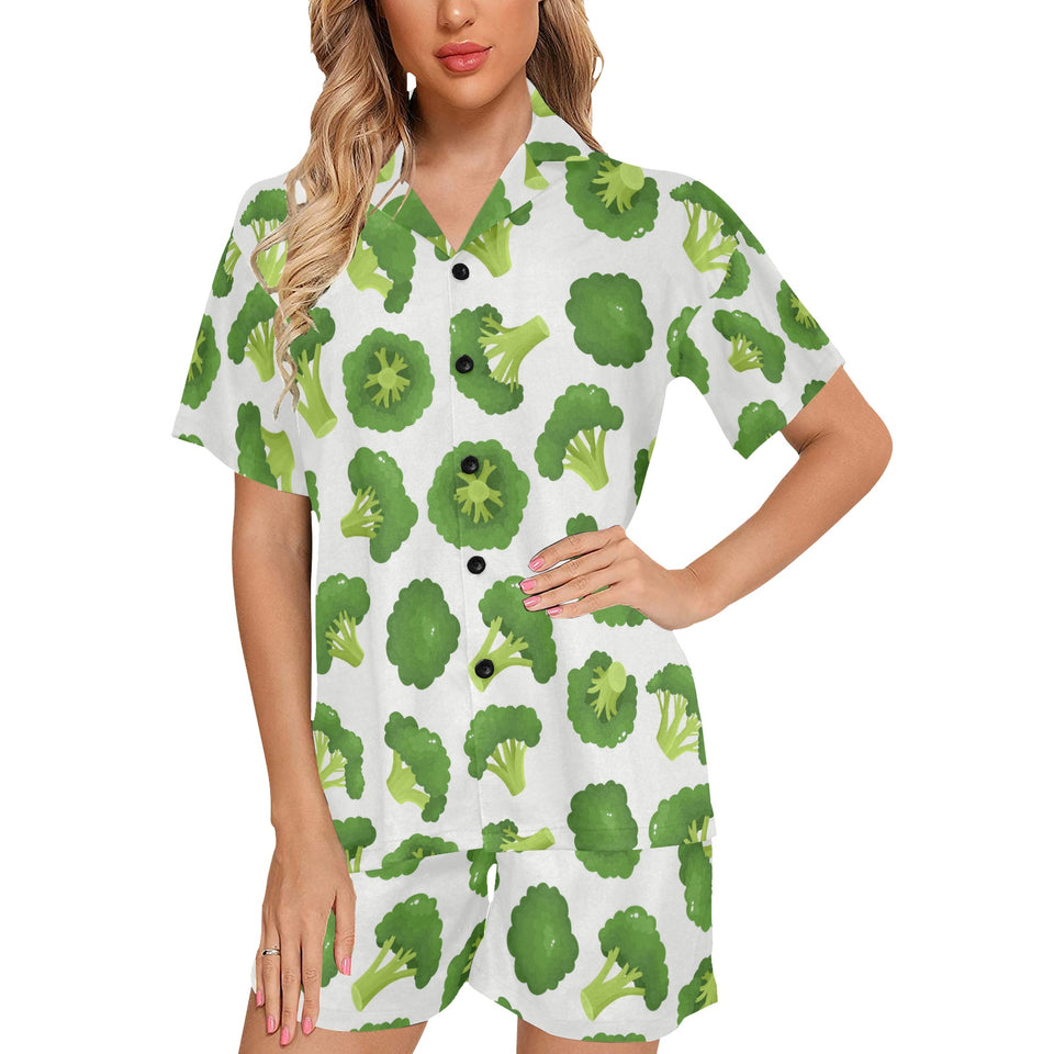 Cute broccoli pattern Women's V-Neck Short Pajama Set