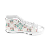 Square floral indian flower pattern Men's High Top Canvas Shoes White