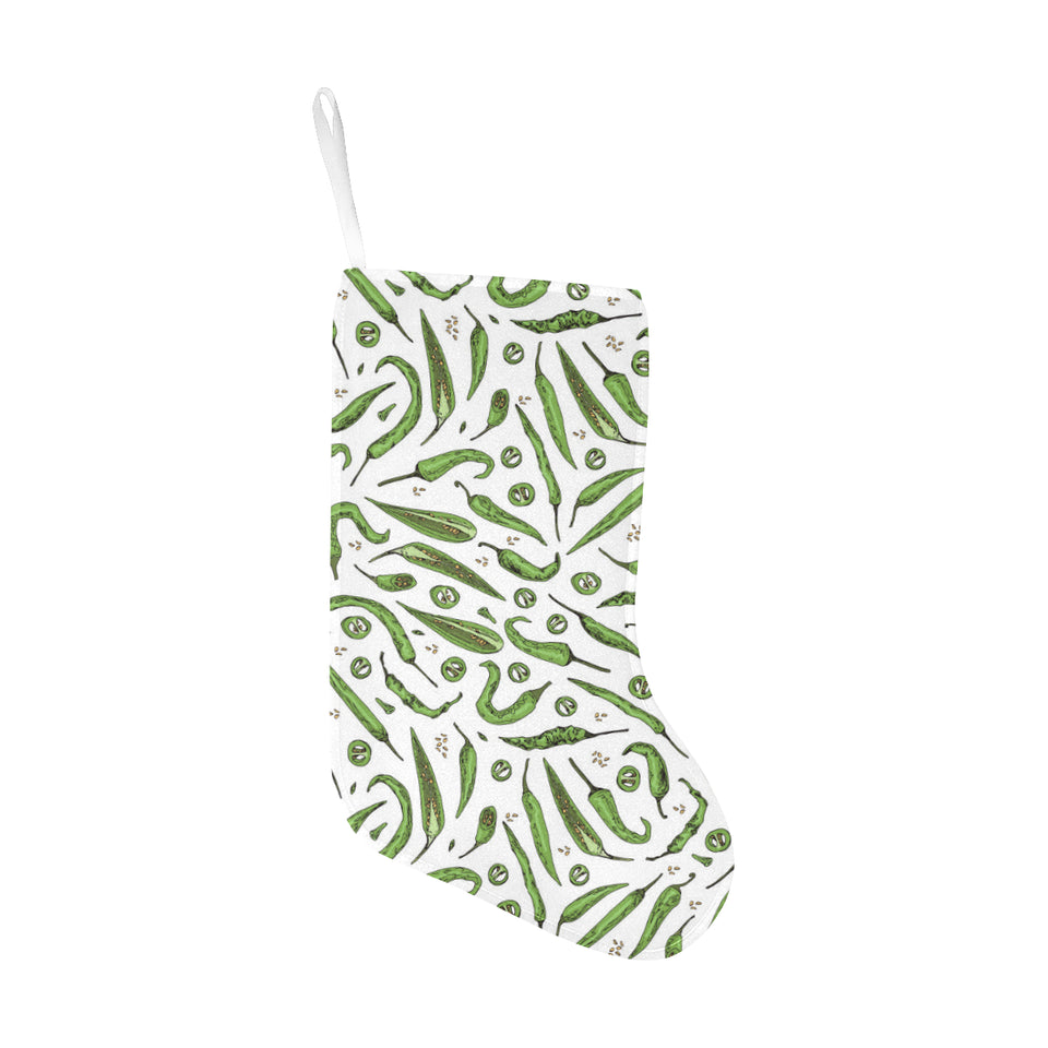 Hand drawn sketch style green Chili peppers patter Christmas Stocking