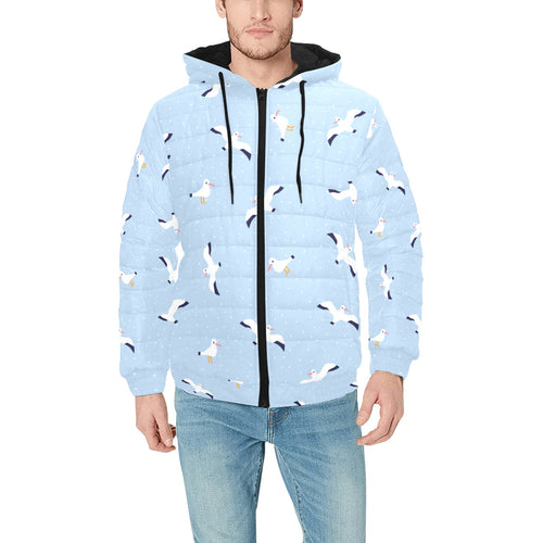Seagull Pattern Print Design 02 Men's Padded Hooded Jacket