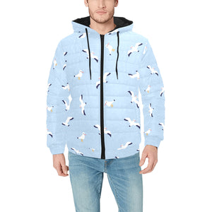 Seagull Pattern Print Design 02 Men's Padded Hooded Jacket