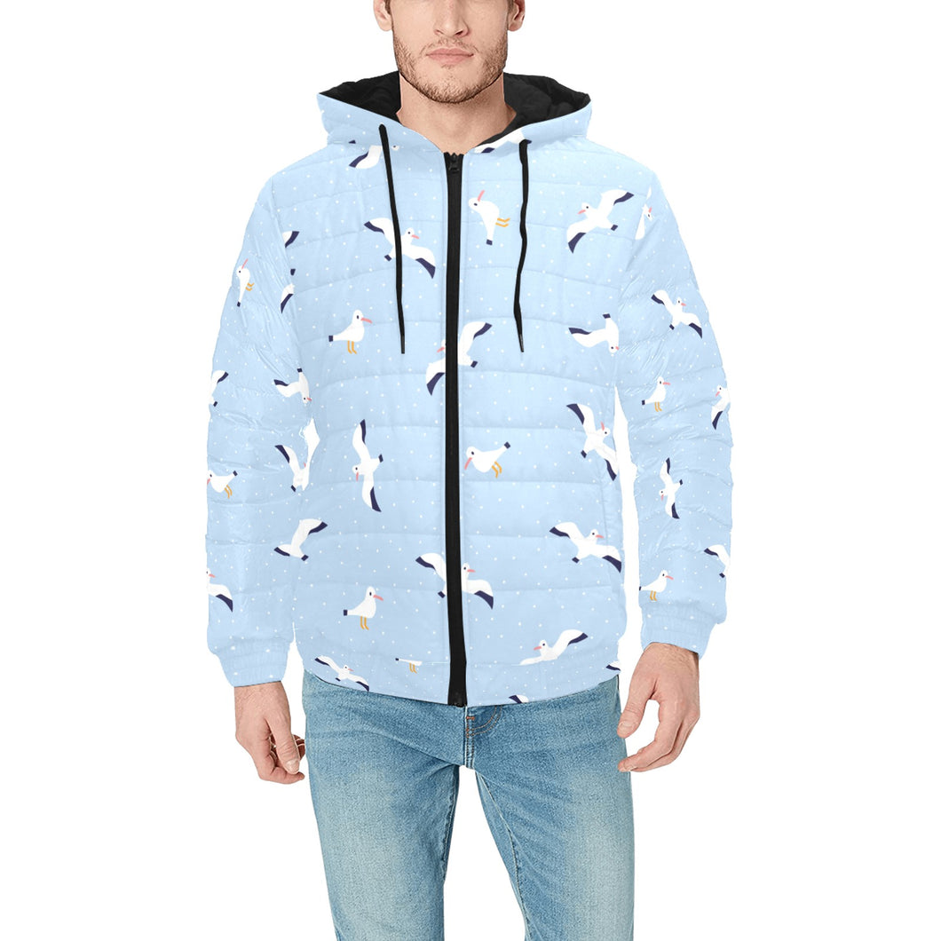 Seagull Pattern Print Design 02 Men's Padded Hooded Jacket