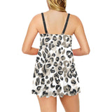 Leopard skin print pattern Chest Sexy Pleated Two Piece Swim Dress