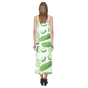 cucumber whole slices pattern V-Neck Open Fork Long Dress