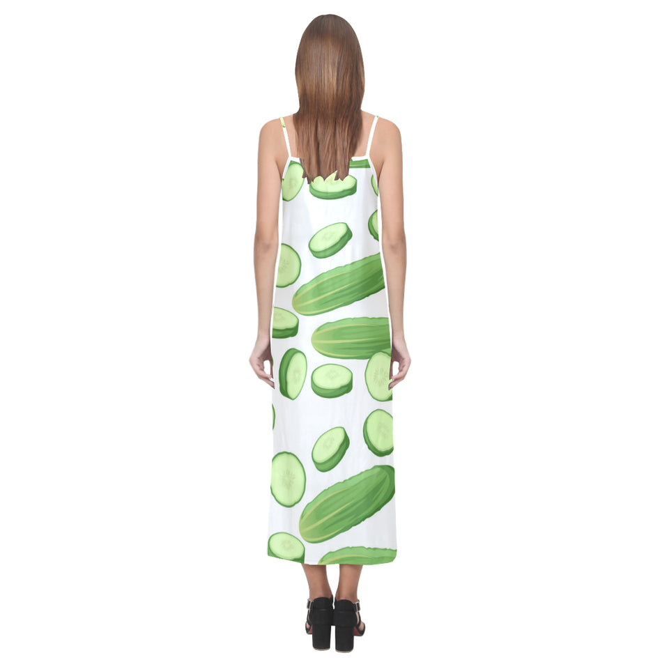 cucumber whole slices pattern V-Neck Open Fork Long Dress