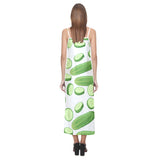 cucumber whole slices pattern V-Neck Open Fork Long Dress