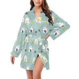 Cute hamster cheese pattern Women's Long Sleeve Belted Night Robe
