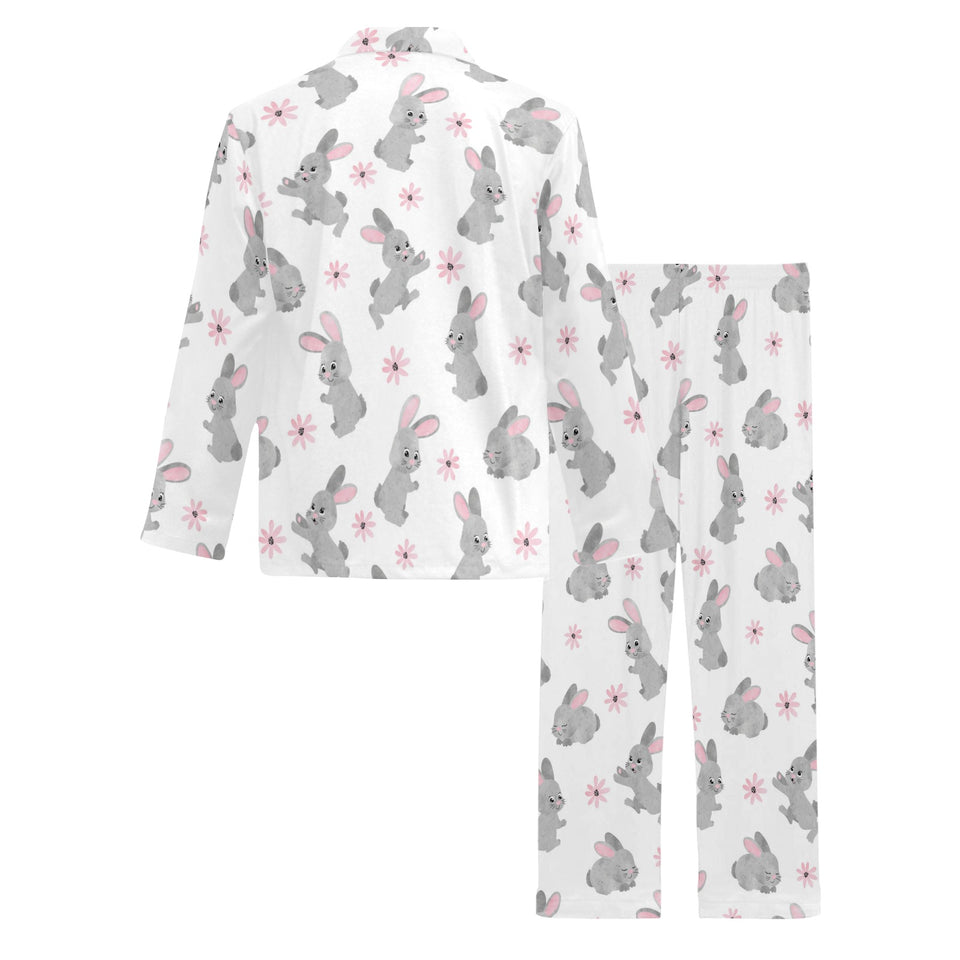 Watercolor cute rabbit pattern Men's Long Pajama Set