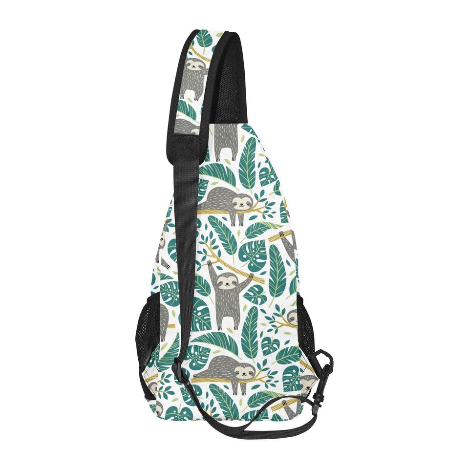 Cute sloths tropical palm leaves white background All Over Print Chest Bag