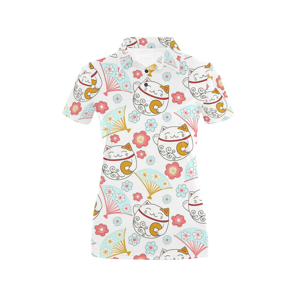 Maneki neko cat fan sakura Women's All Over Print Polo Shirt