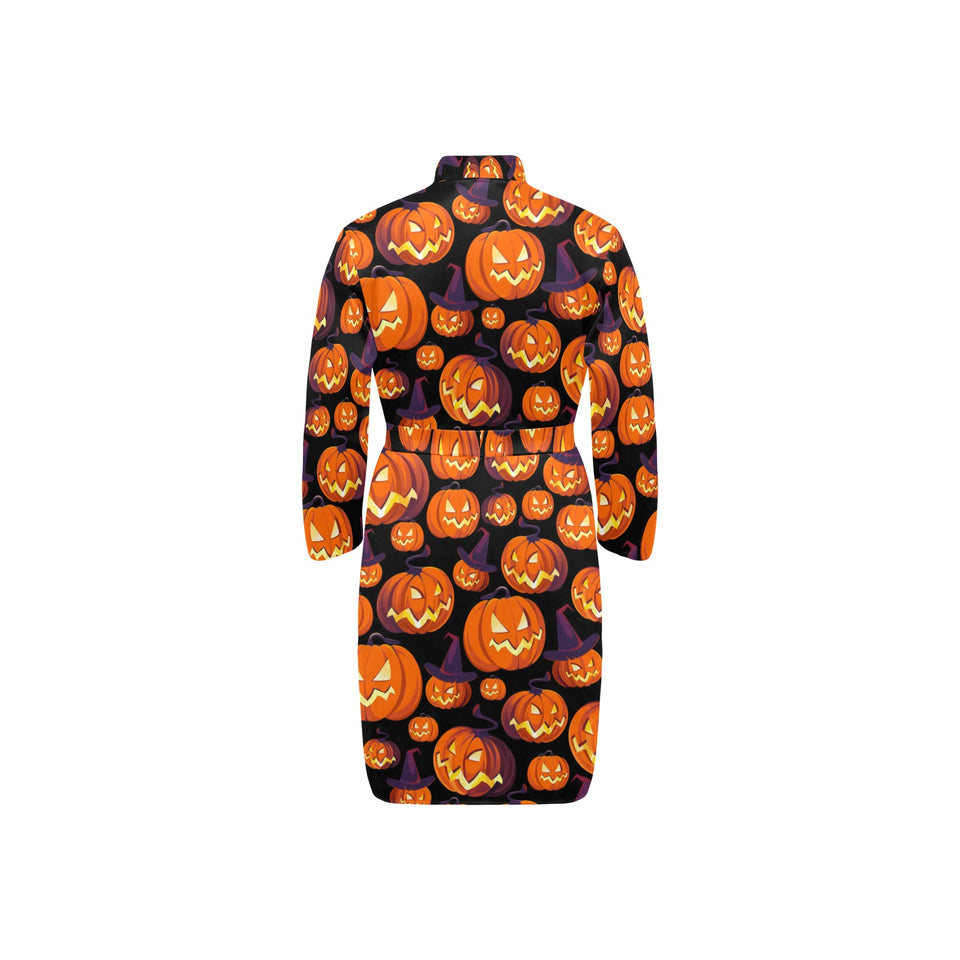 Halloween Pumpkin pattern Men's Long Sleeve Belted Night Robe
