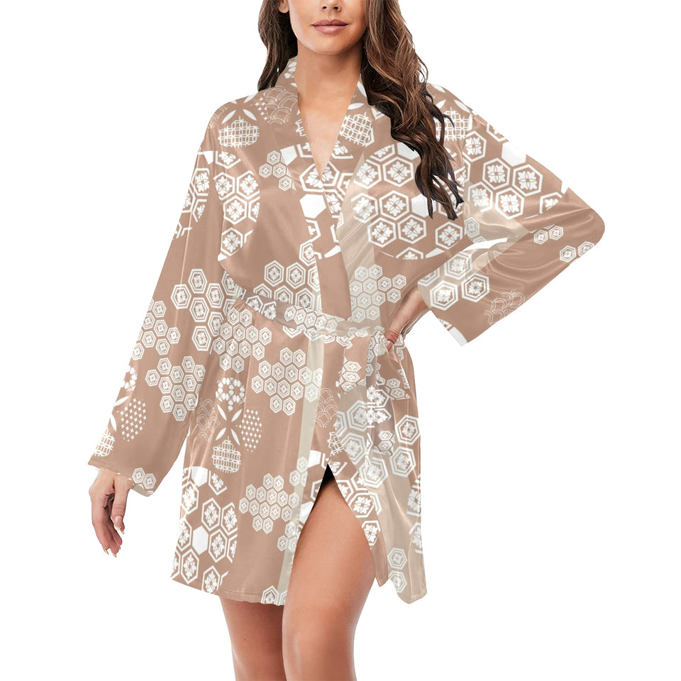 Beautiful hexagon japanese pattern Women's Long Sleeve Belted Night Robe