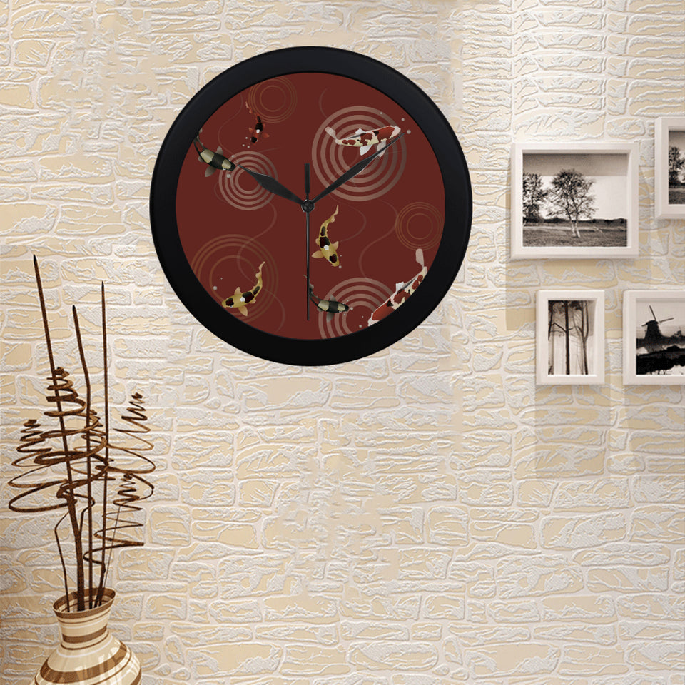 Fancy Carp red background Elegant Black Wall Clock