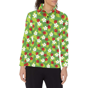 Ladybug Pattern Print Design 01 Women's Long Sleeve Polo Shirt