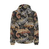 Chameleon lizard tropical leaves palm tree Men's Padded Hooded Jacket