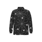 Spider web design pattern Black background white c Men's Long Sleeve Polo Shirt