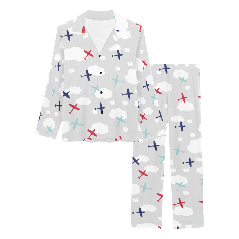 Airplane cloud grey background Women's Long Pajama Set