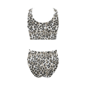 Leopard skin print pattern Chest Bowknot High Waisted Bikini Swimsuit