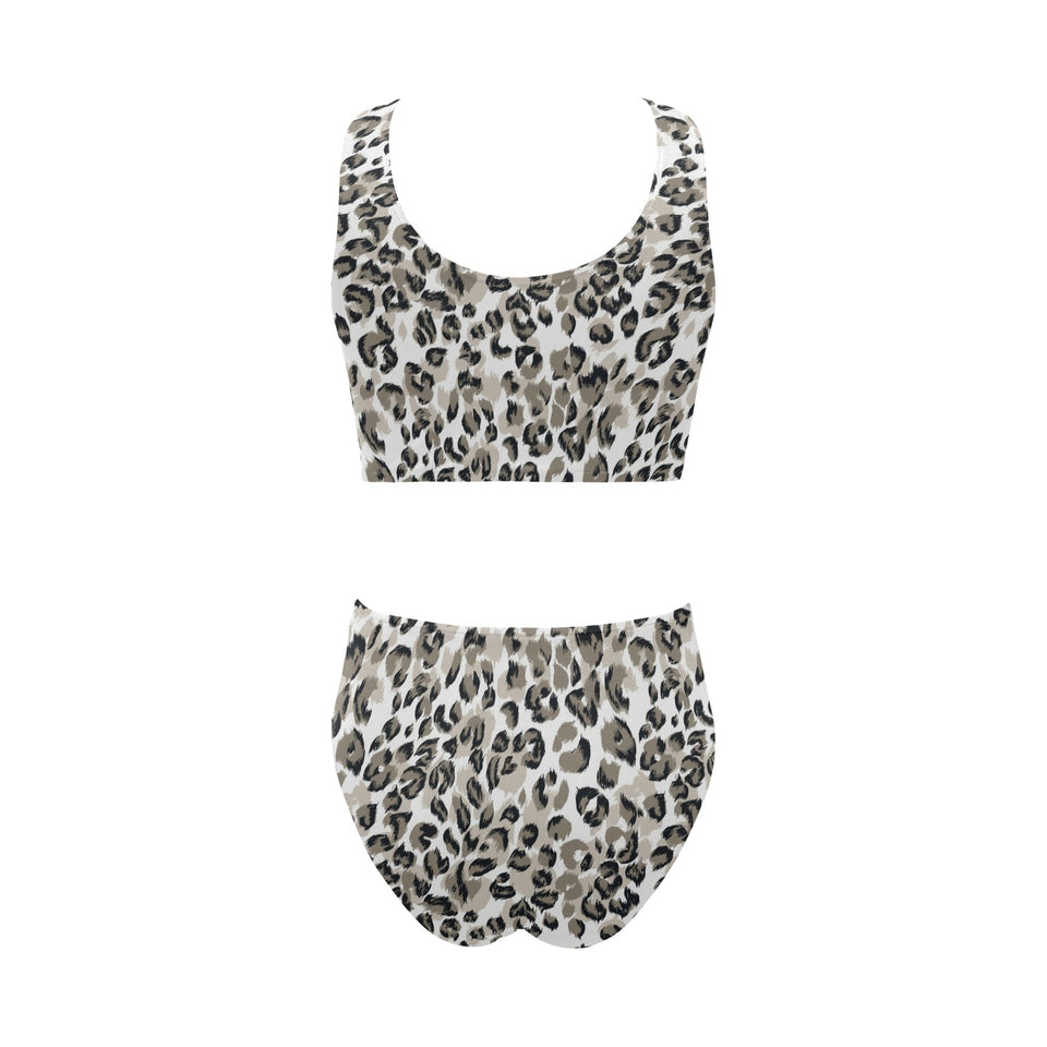 Leopard skin print pattern Chest Bowknot High Waisted Bikini Swimsuit