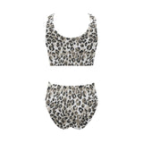 Leopard skin print pattern Chest Bowknot High Waisted Bikini Swimsuit