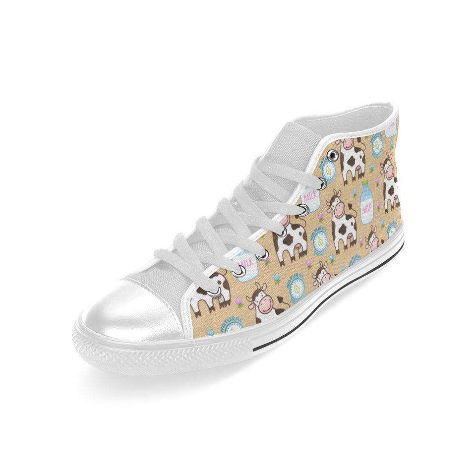 Cow bottle of milk pattern Men's High Top Canvas Shoes White
