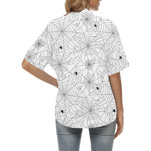 Spider web cobweb pattern white background Women's All Over Print Hawaiian Shirt