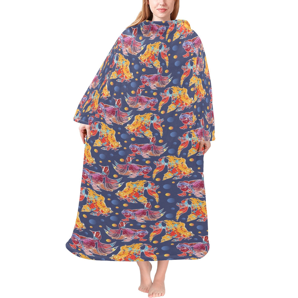 Goldfish Pattern Print Design 05 Blanket Robe with Sleeves