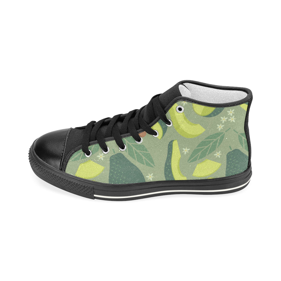Avocado pattern Women's High Top Canvas Canvas Shoes Black