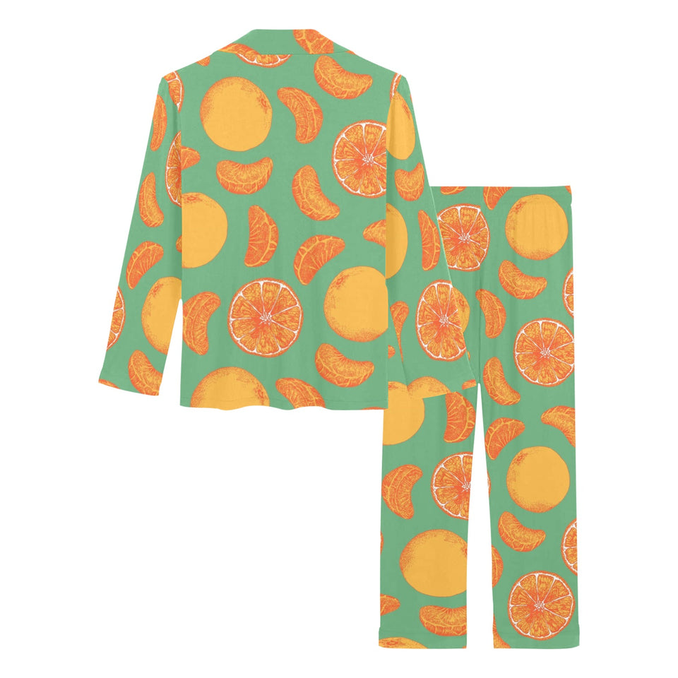 orange fruit pattern green background Women's Long Pajama Set