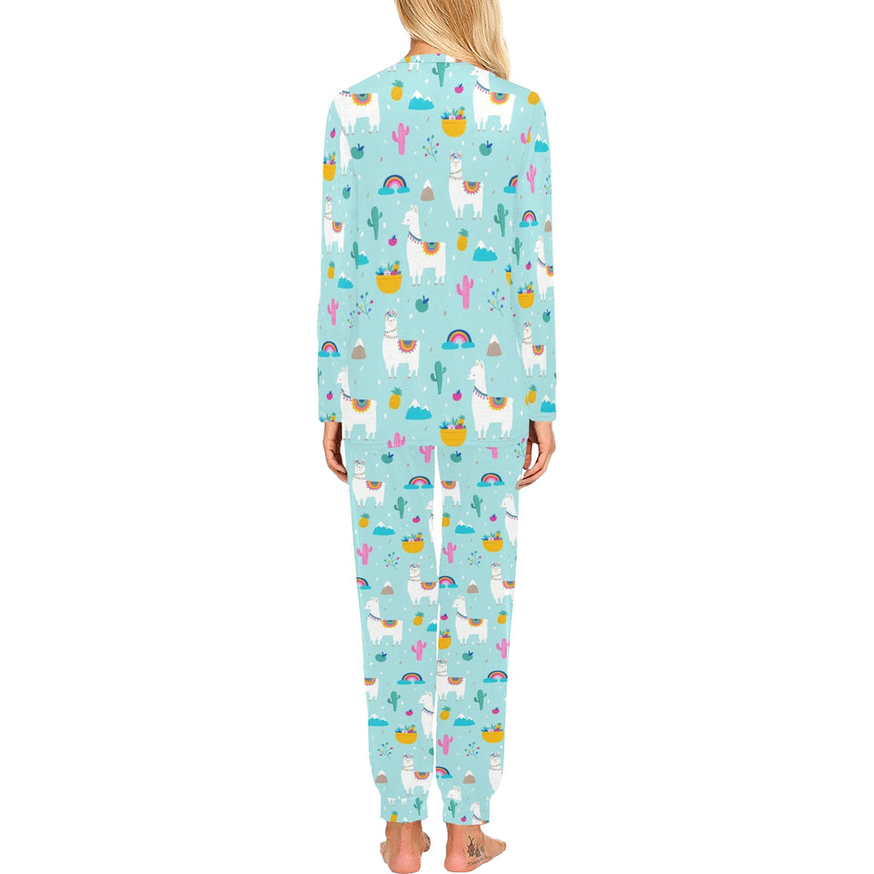 Llama alpaca cactus leaves pattern Women's All Over Print Pajama Set