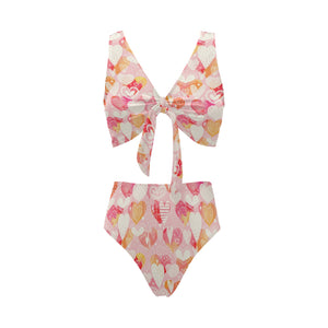 Hand drawn heart design pattern Chest Bowknot High Waisted Bikini Swimsuit