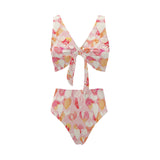 Hand drawn heart design pattern Chest Bowknot High Waisted Bikini Swimsuit